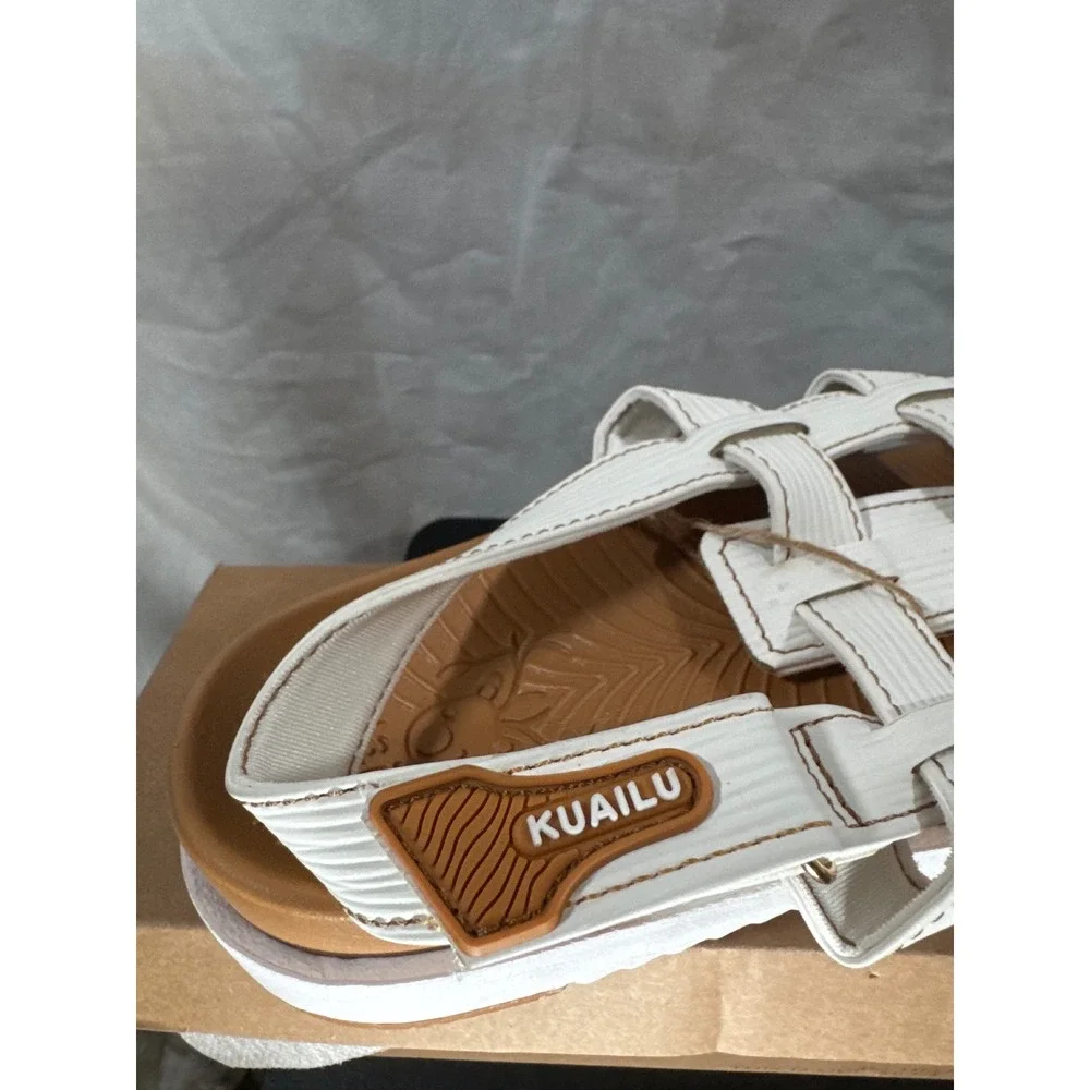 KUAILU Womens White Multi Strap Athletic Slingback Sandals Size 8.5 NEW